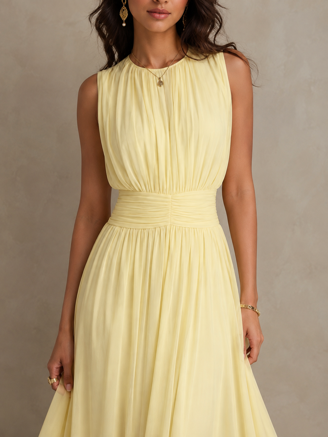 Iselle | Roxanne Ruched Waist Sleeveless Maxi Dress