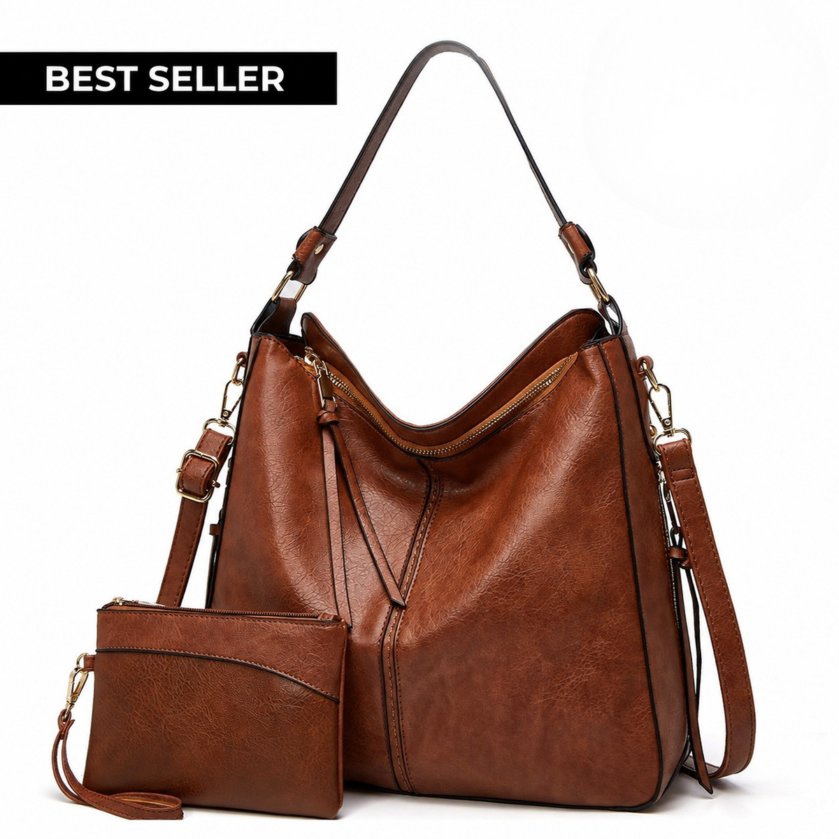 Luxury Leather Hobo Anti-Theft Handbag + FREE Pouch Wallet