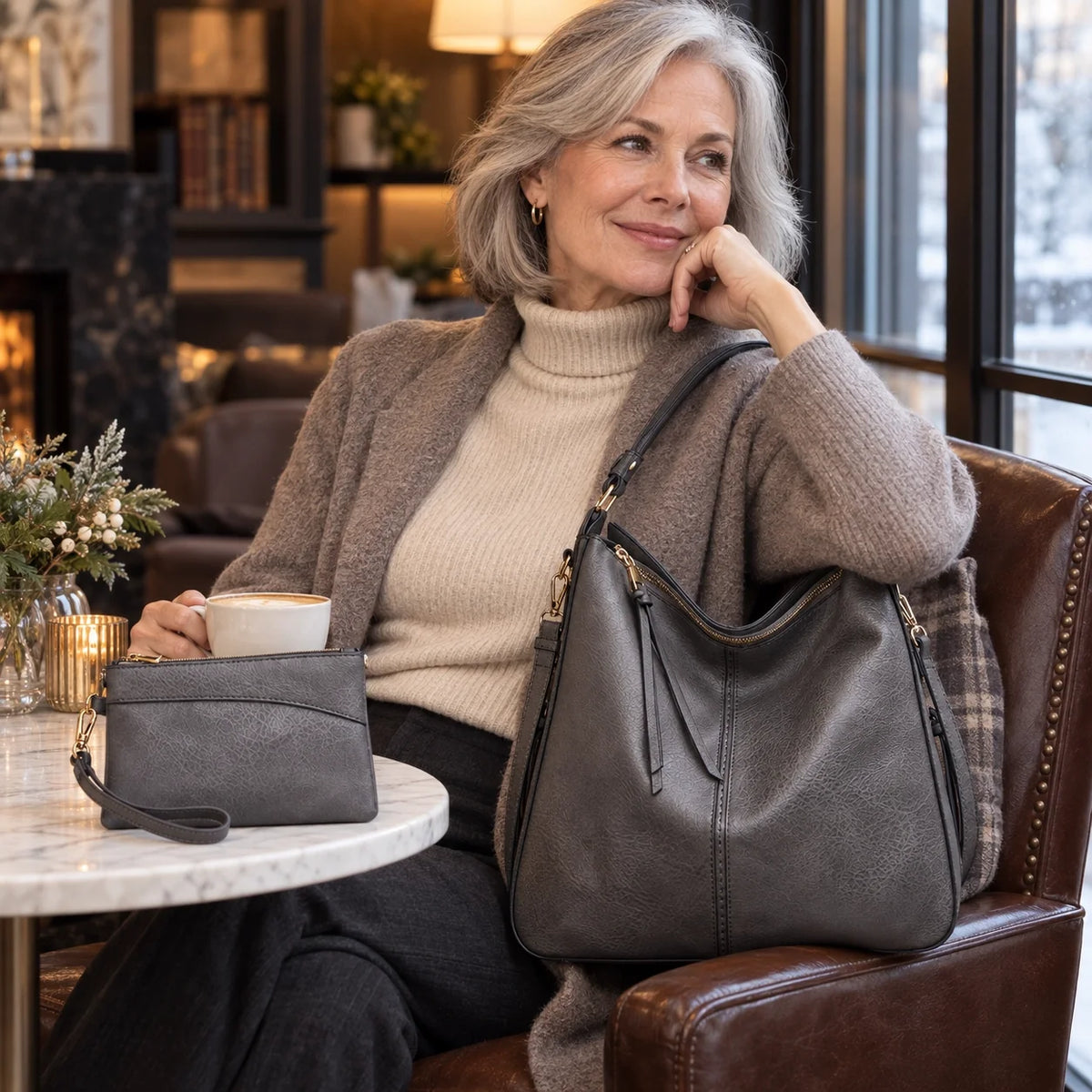 Luxury Leather Hobo Anti-Theft Handbag + FREE Pouch Wallet