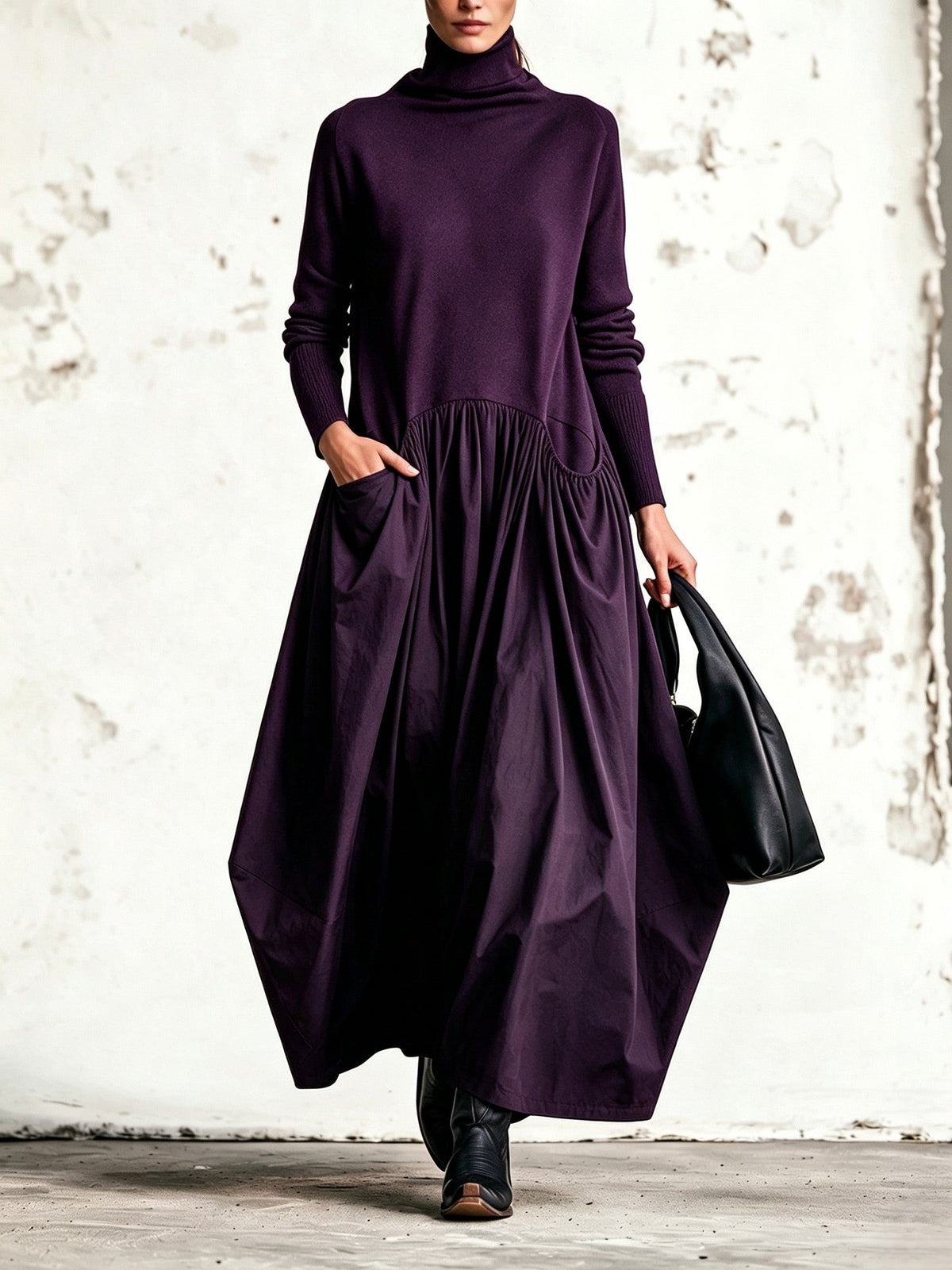 High Neck Pocket Detail Oversized Maxi Dress